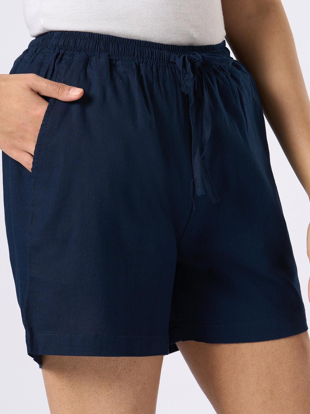 Person wearing Drawstring Shorts Navy shorts by Rerasa