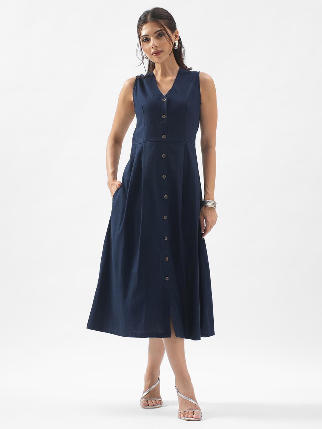 Rerasa Cotton Sleeveless Midi Dress