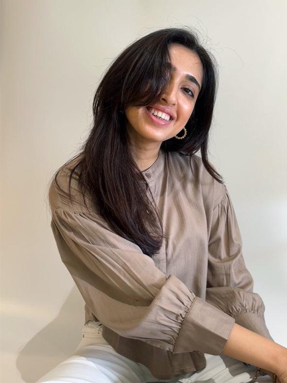 Cropped Band Collar Top