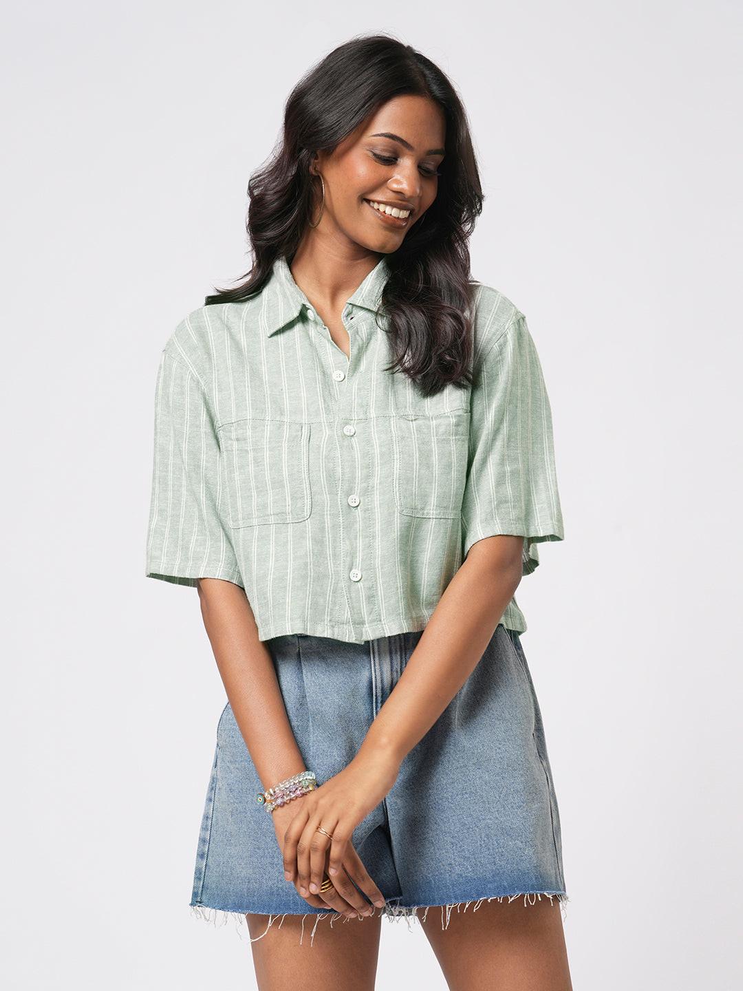 Cropped Linen Blend Shirt.