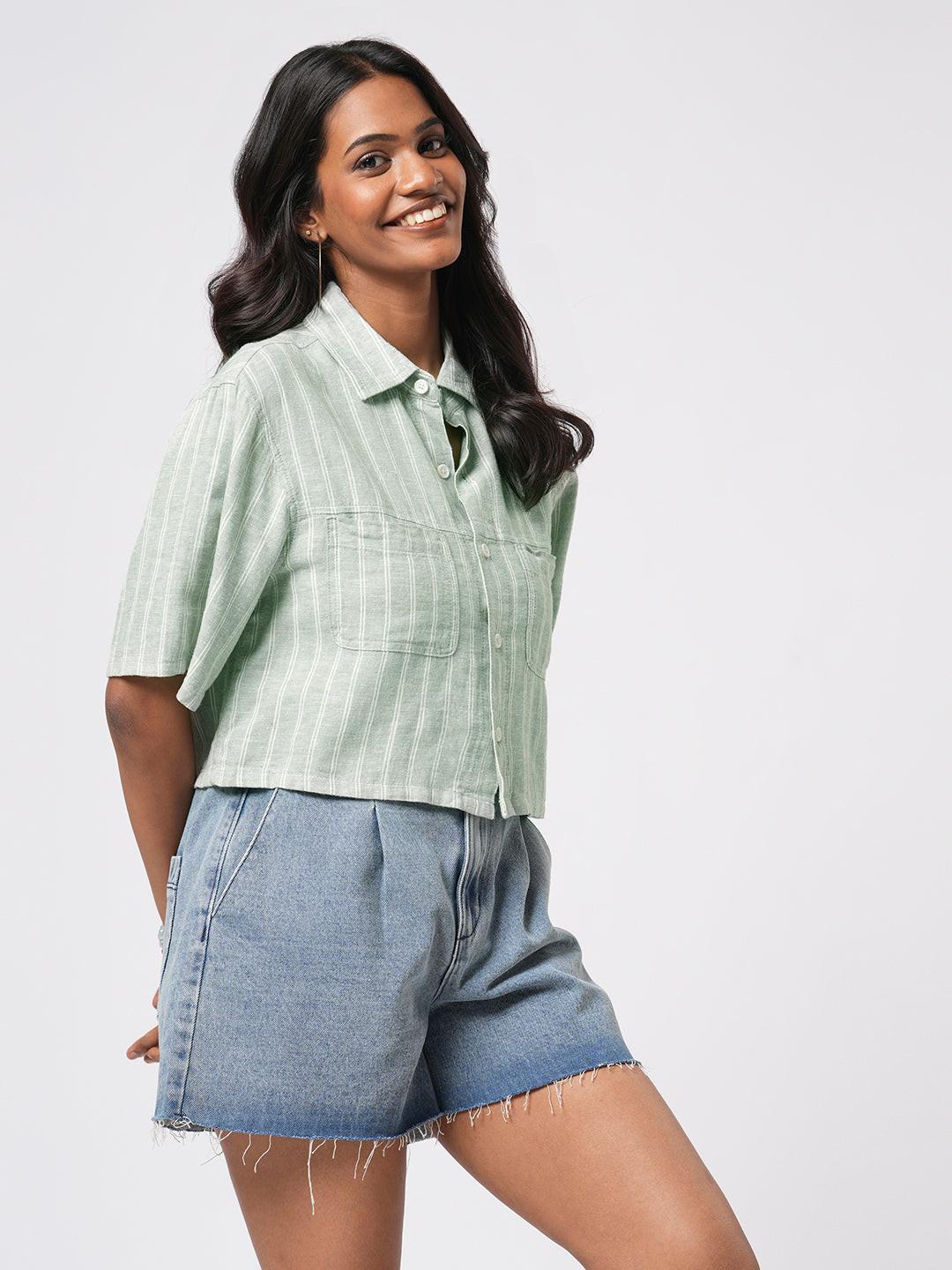 Cropped Linen Blend Shirt.