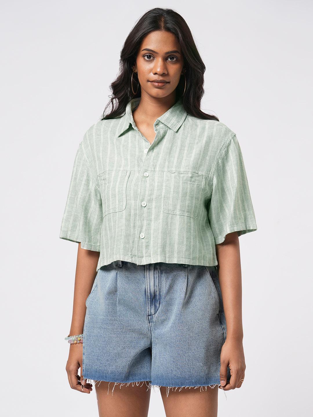 Cropped Linen Blend Shirt.