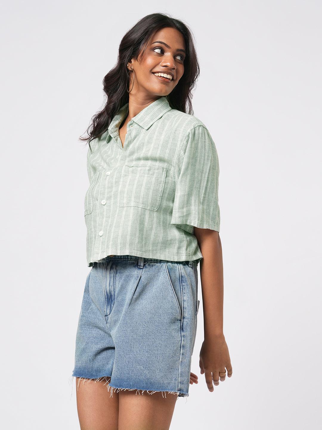 Cropped Linen Blend Shirt.