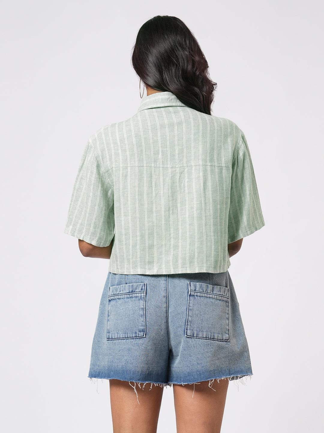 Cropped Linen Blend Shirt.