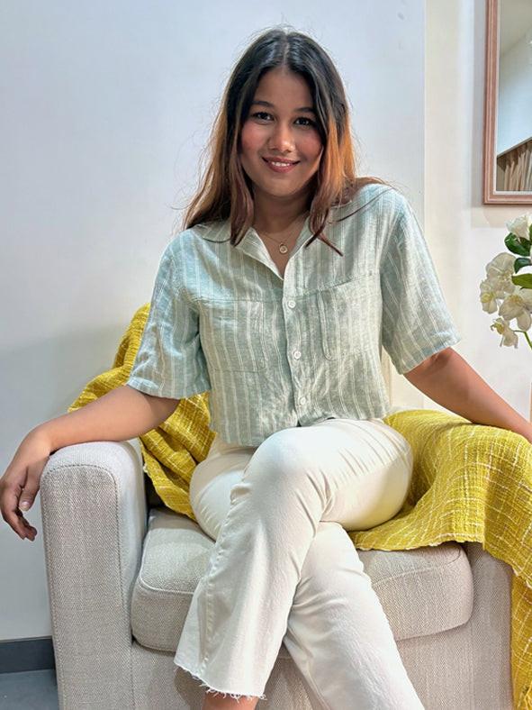 Cropped Linen Blend Shirt.