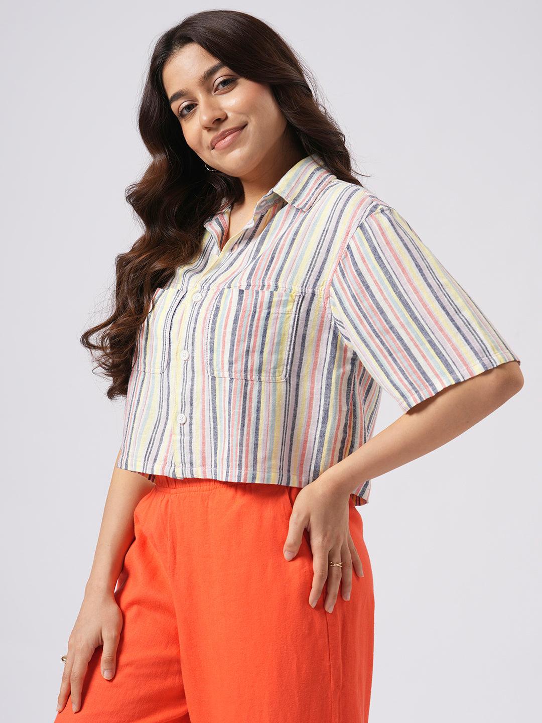 Cropped Linen Blend Shirt.