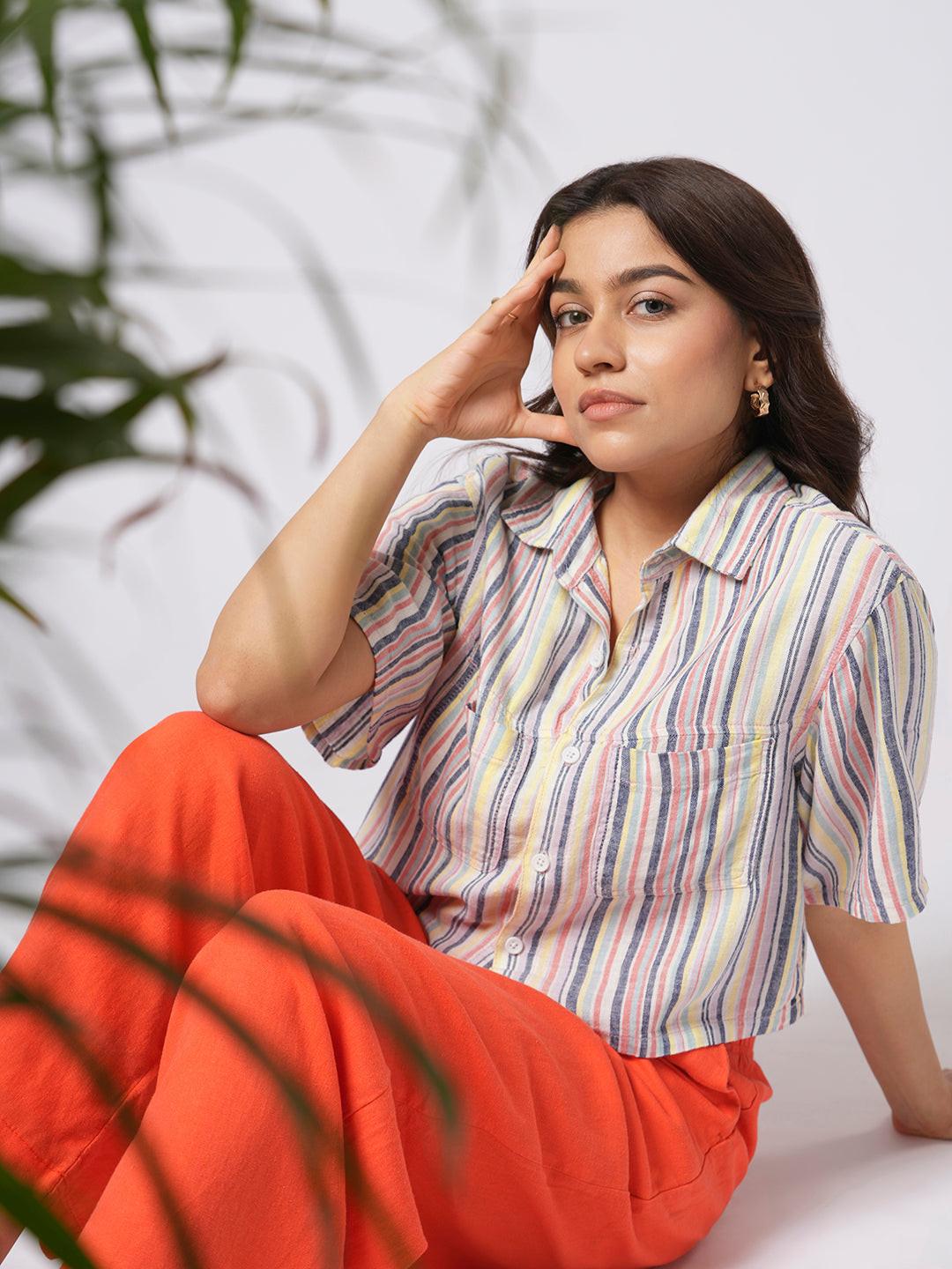 Cropped Linen Blend Shirt.