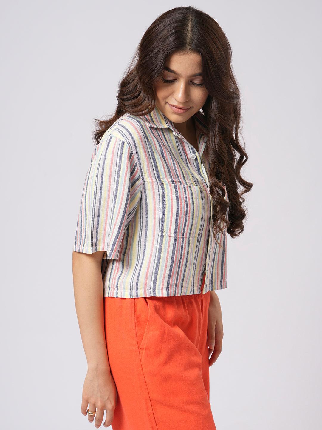 Cropped Linen Blend Shirt.