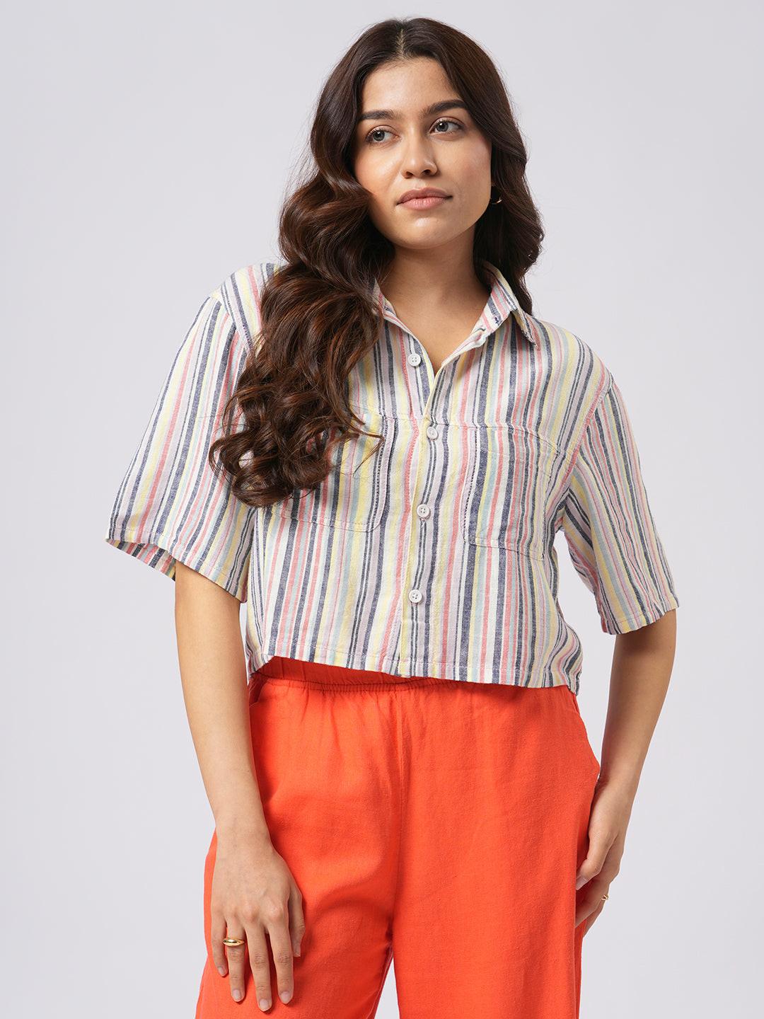 Cropped Linen Blend Shirt.