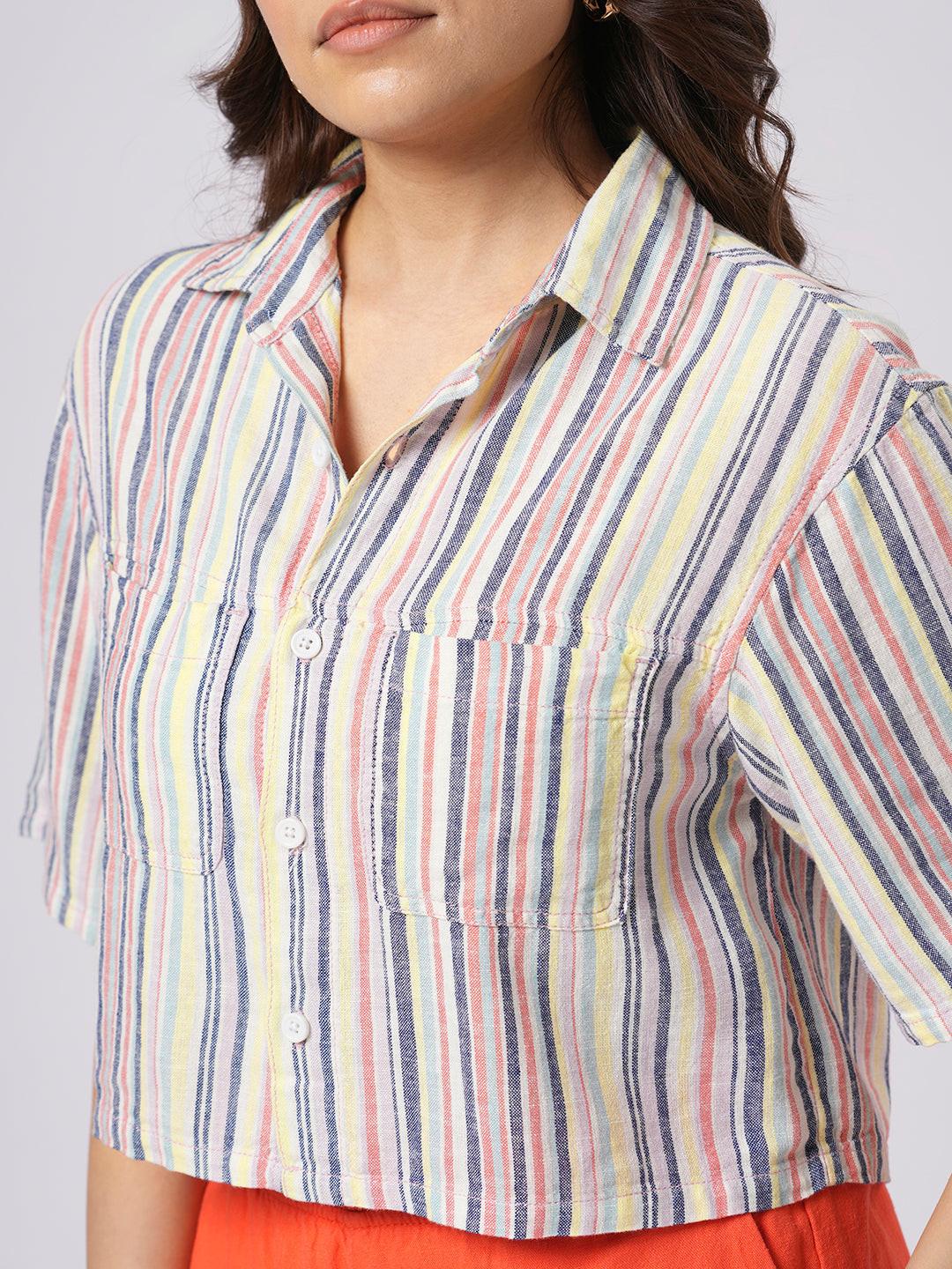 Cropped Linen Blend Shirt.