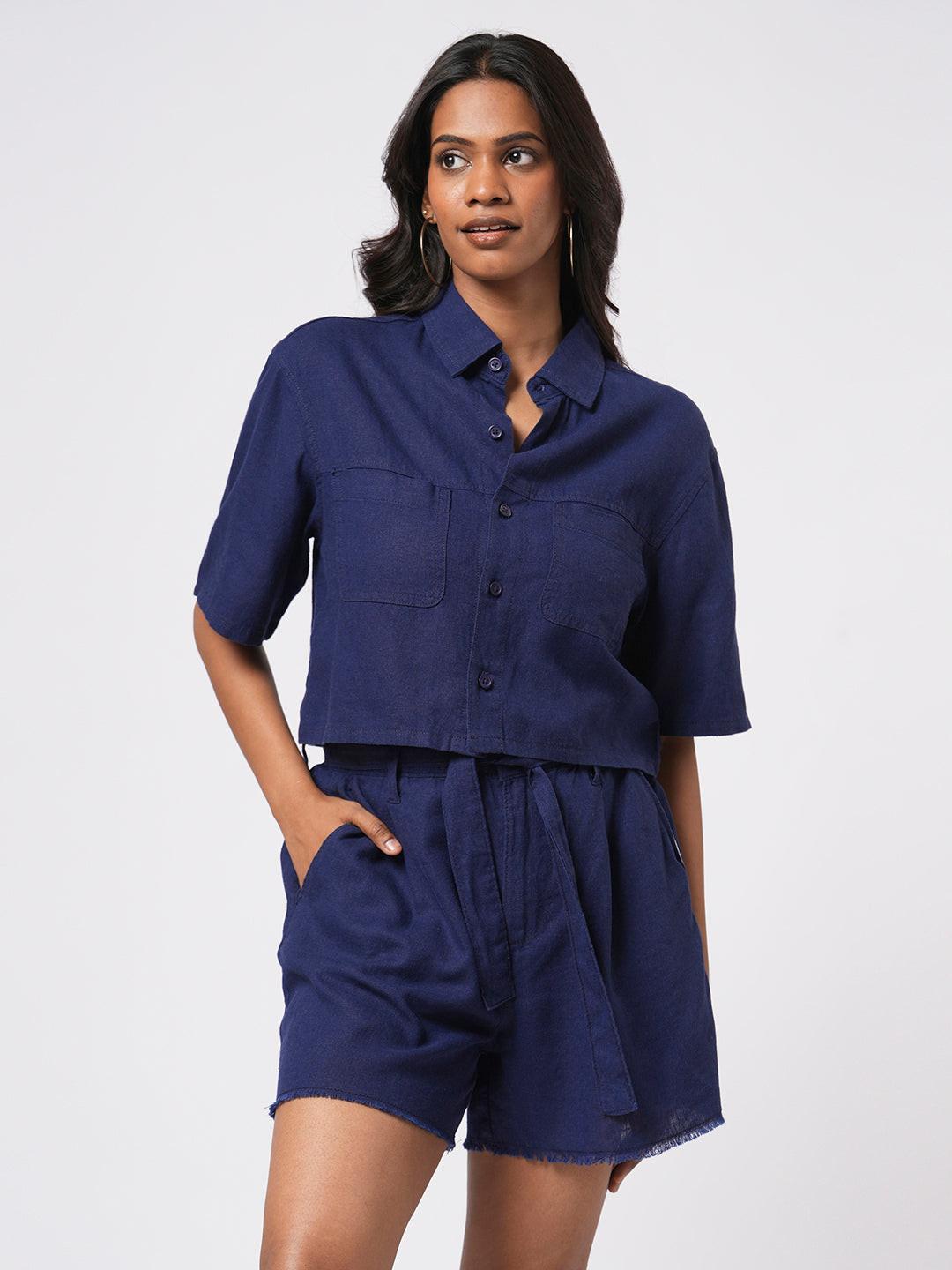 Cropped Linen Blend Shirt.