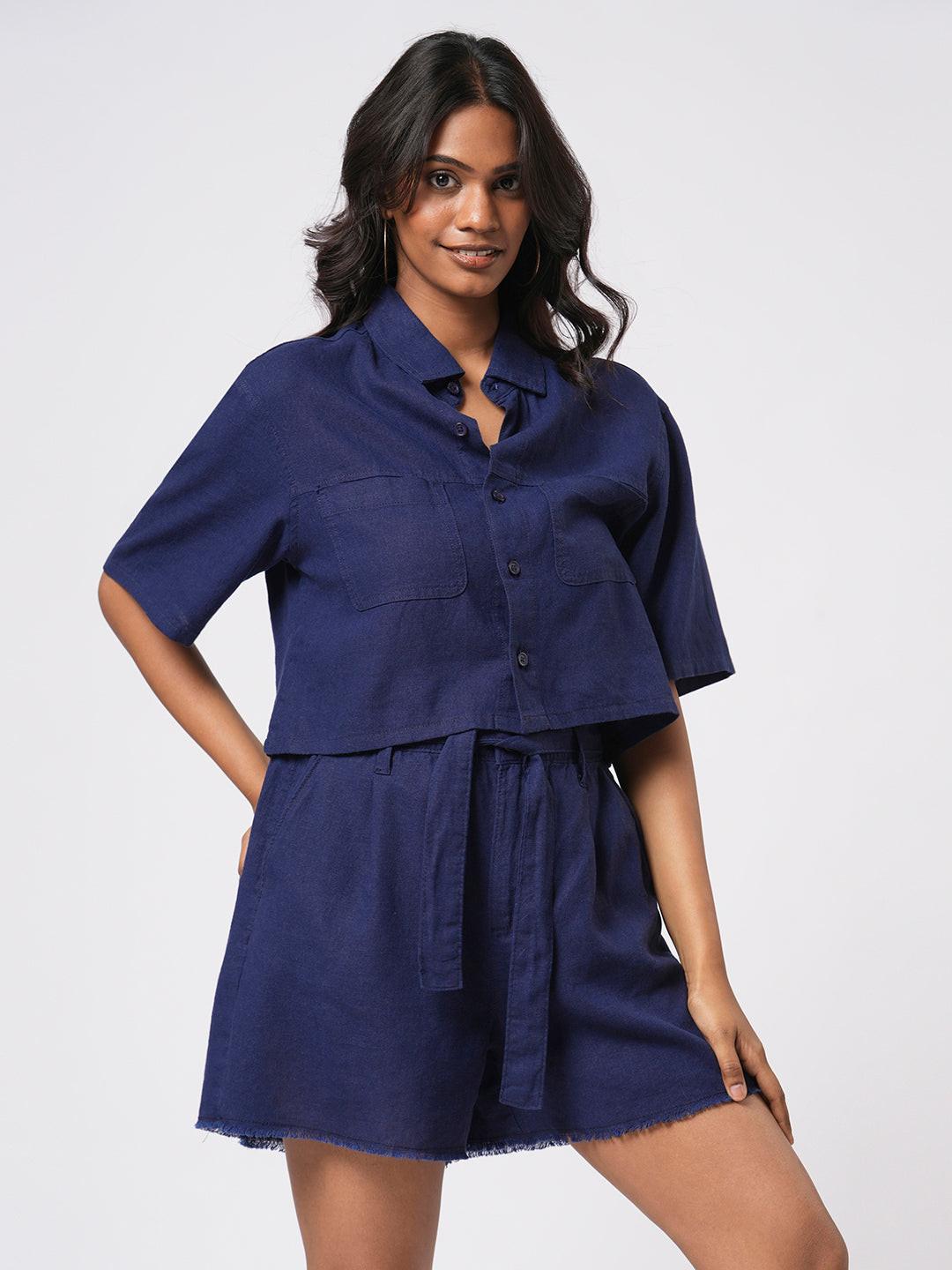 Cropped Linen Blend Shirt.