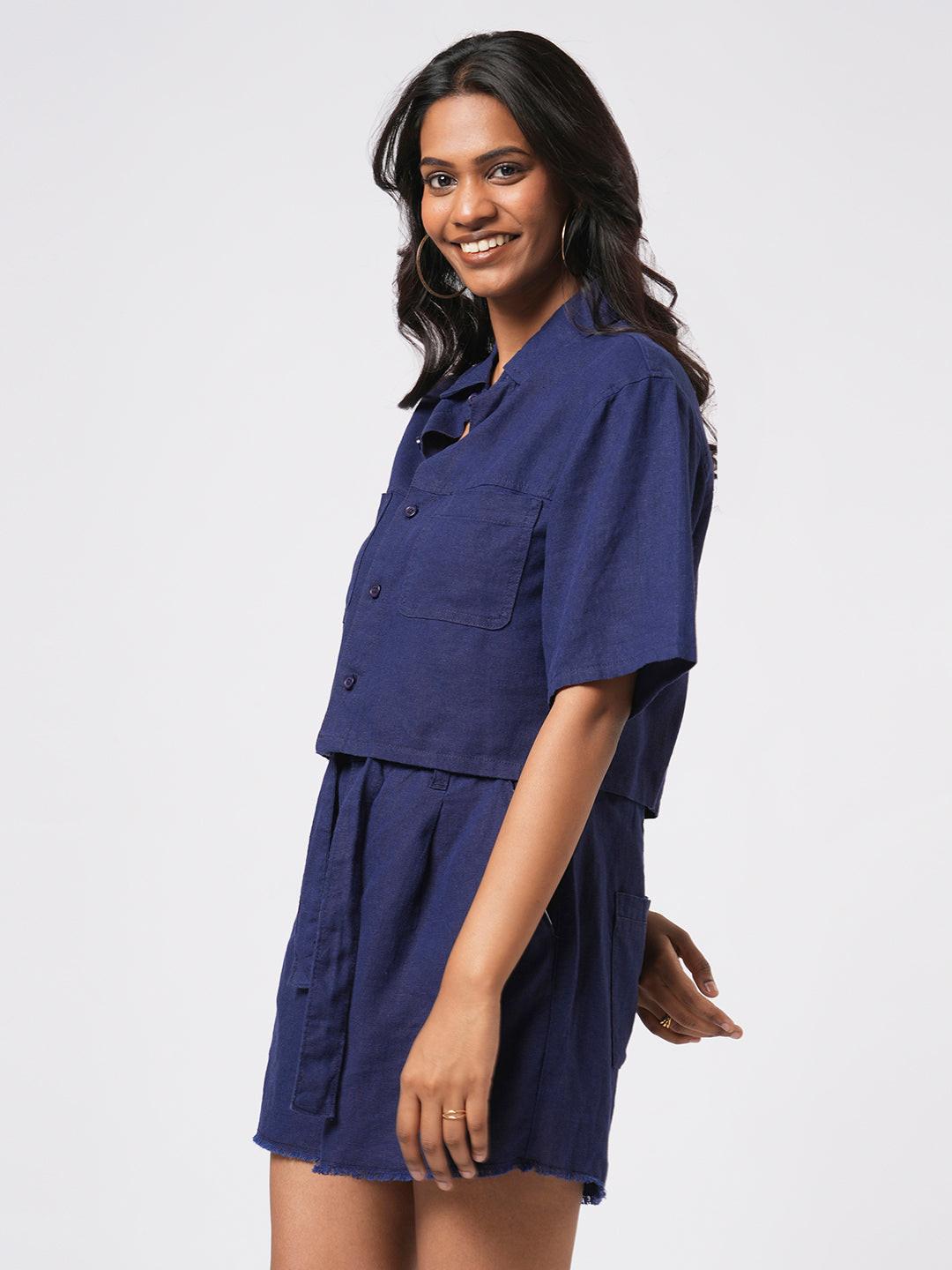Cropped Linen Blend Shirt.