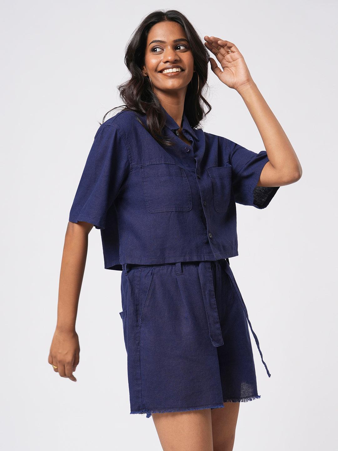 Cropped Linen Blend Shirt.