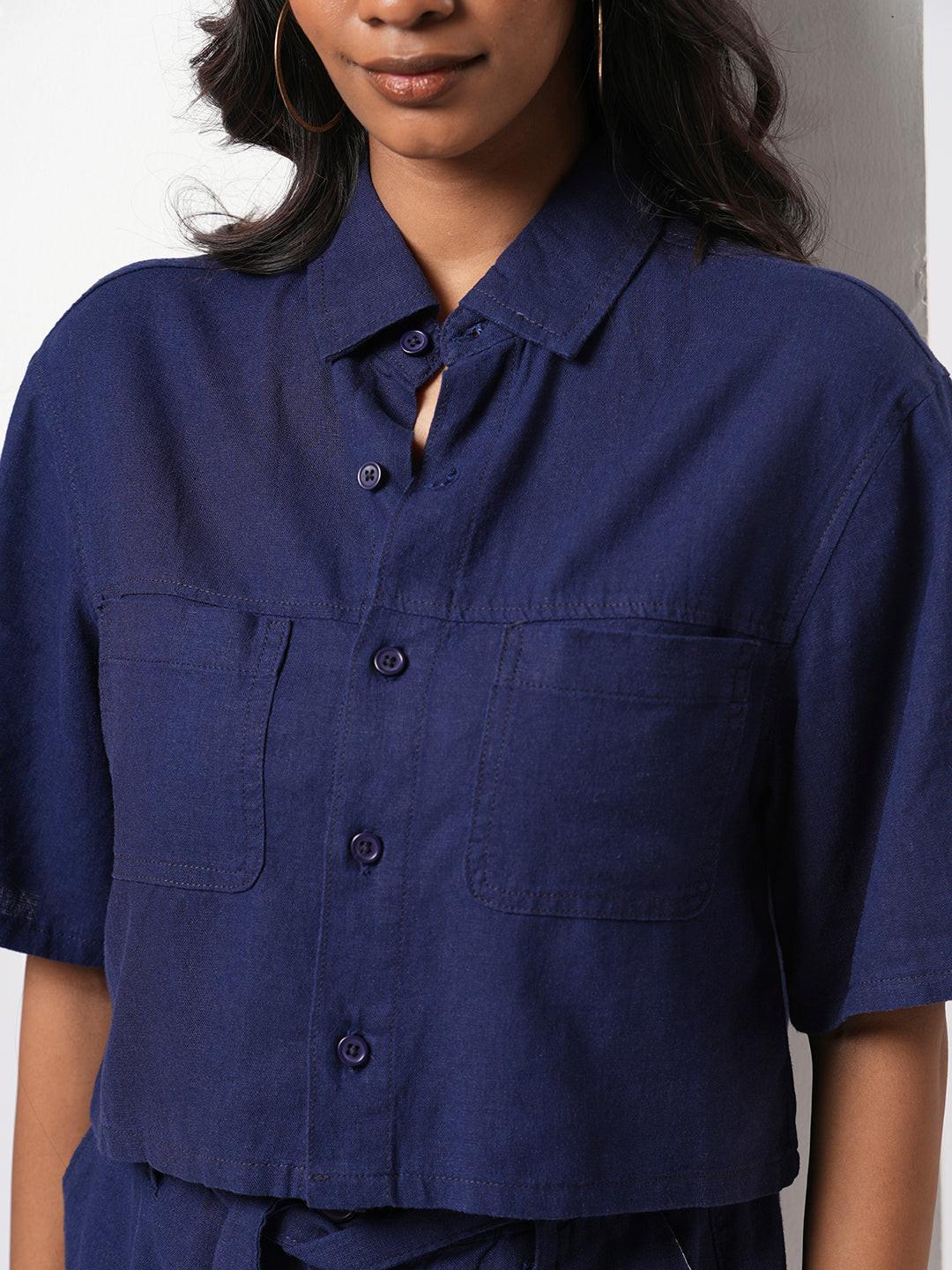 Cropped Linen Blend Shirt.