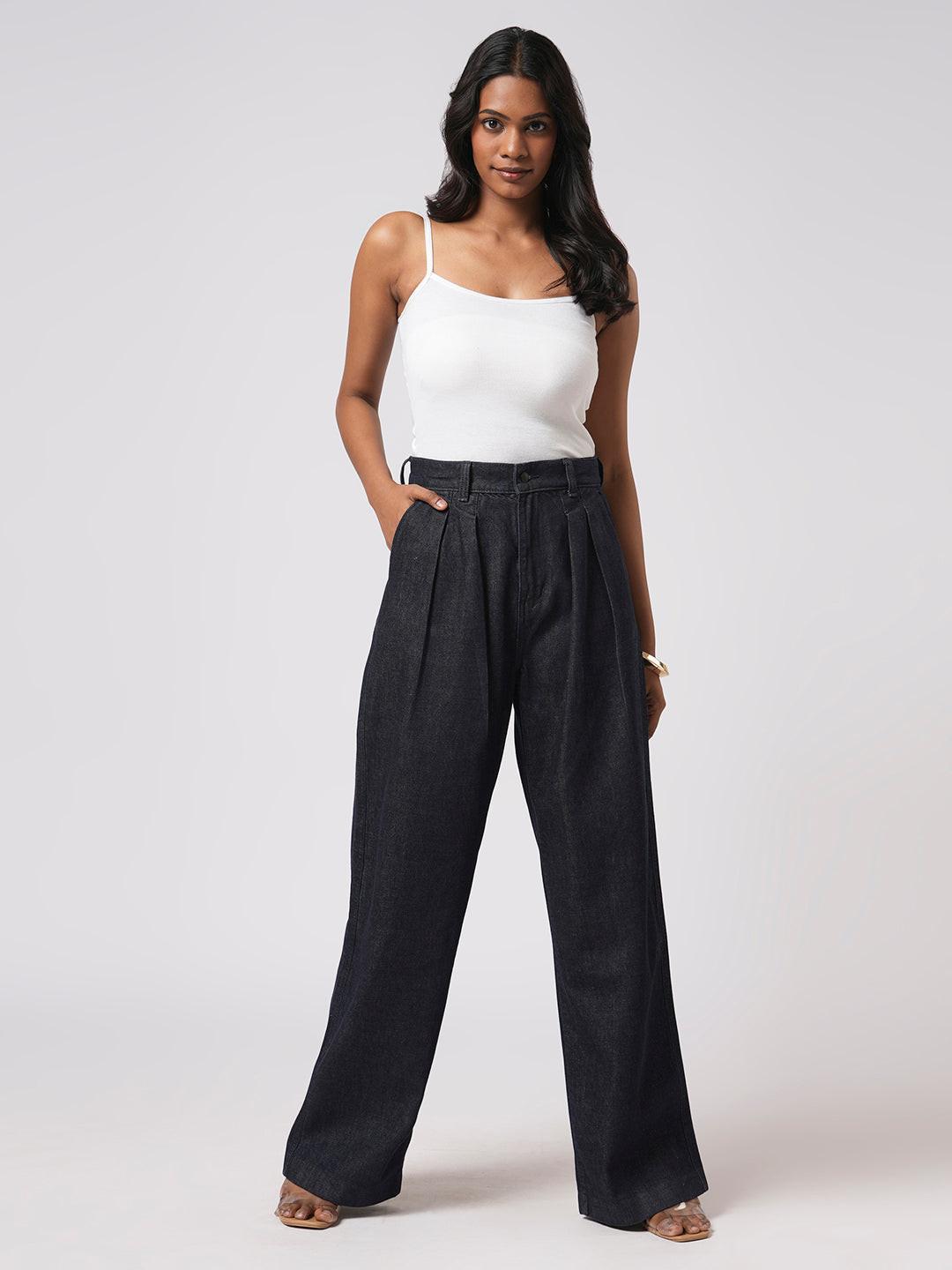 Denim Pin Tucked Pants.