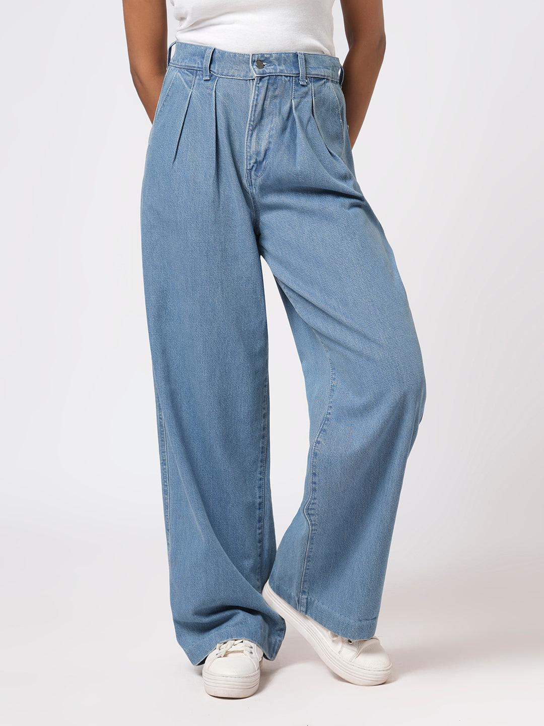 Denim Pin Tucked Pants.