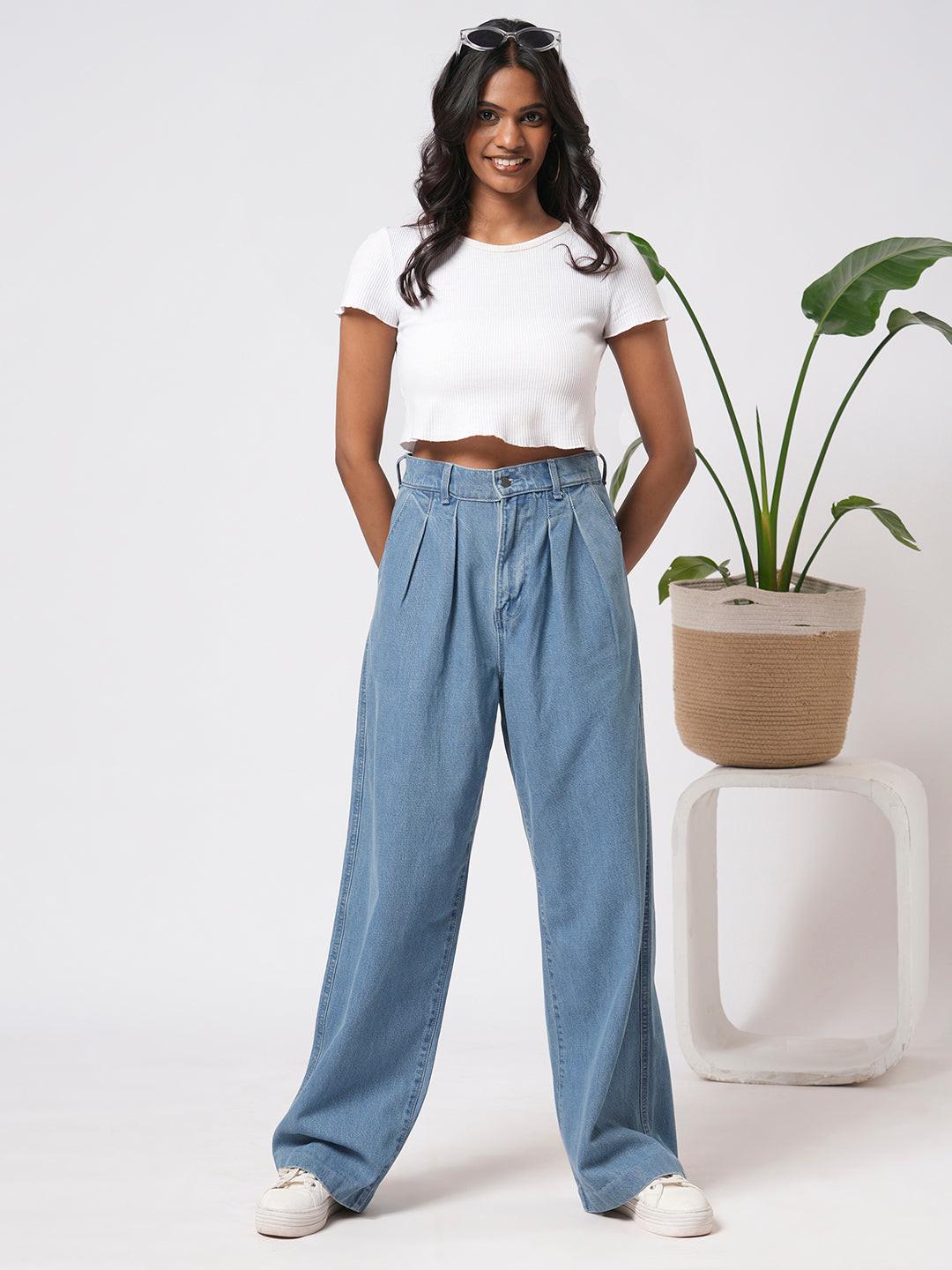 Denim Pin Tucked Pants.