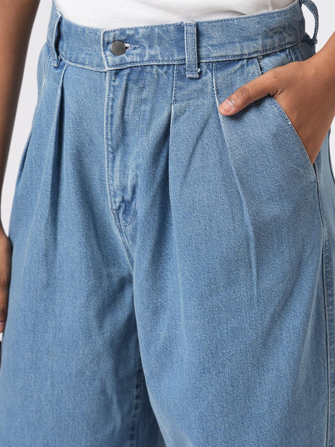 Denim Pin Tucked Pants.