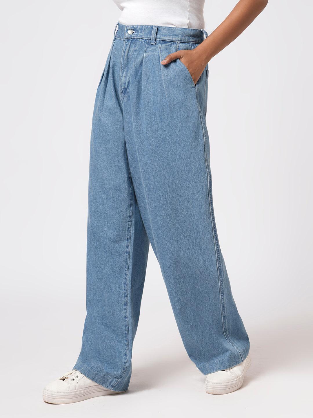 Denim Pin Tucked Pants.