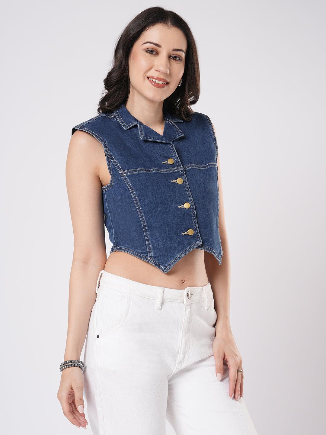 Woman wearing a denim vest by Reasa