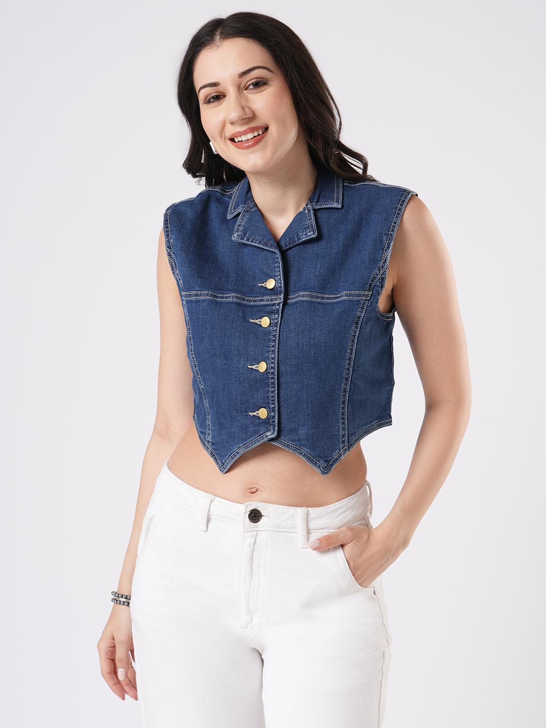 Woman wearing a denim vest by Reasa