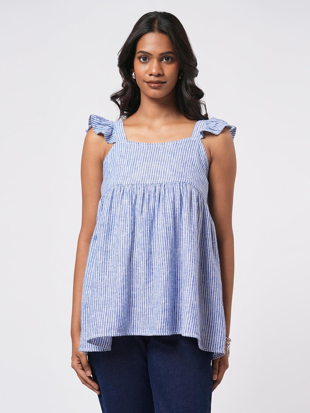 Linen Blend Flutter Sleeve Top.