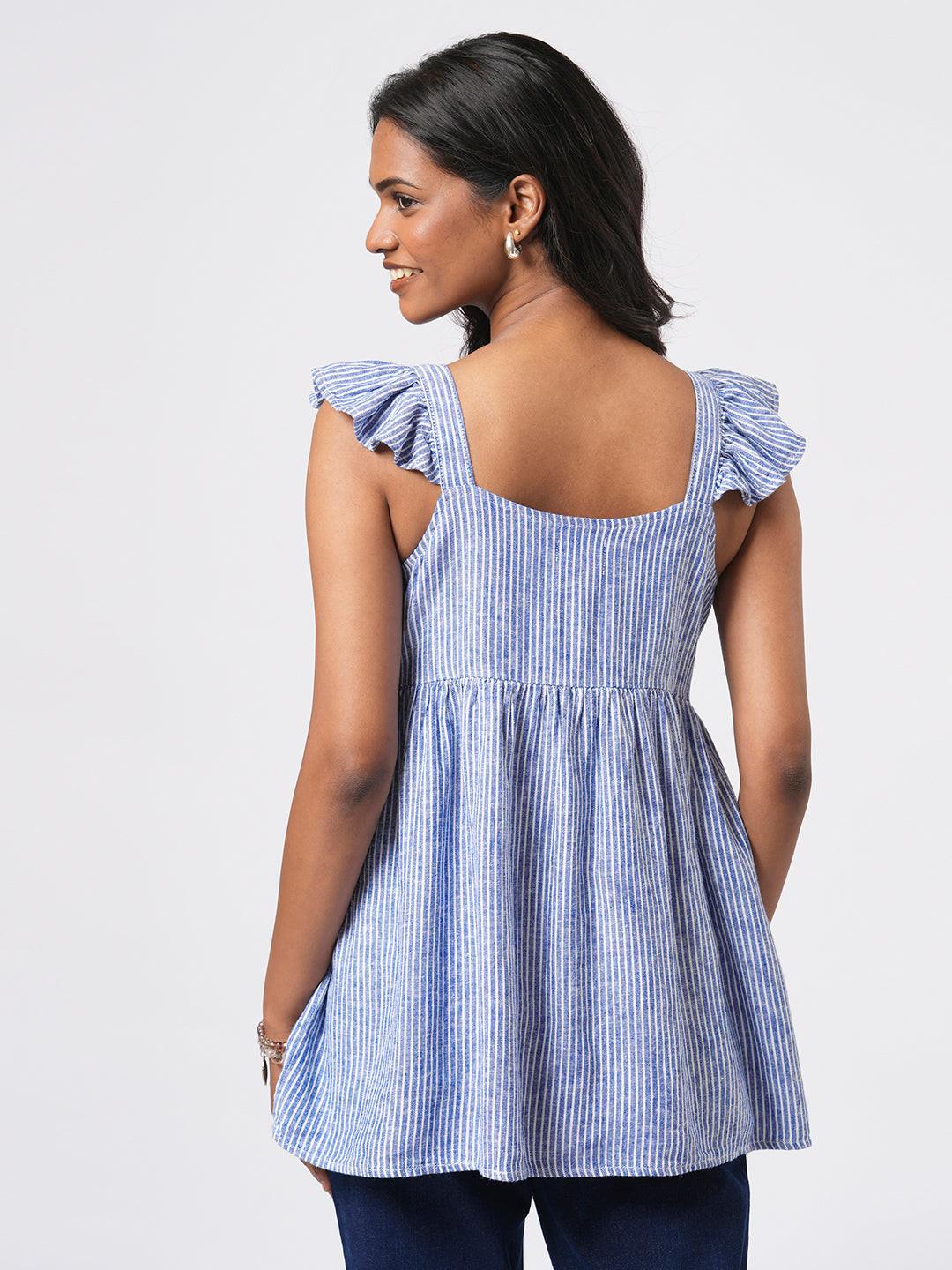 Linen Blend Flutter Sleeve Top.