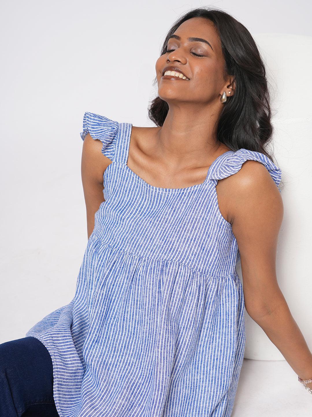 Linen Blend Flutter Sleeve Top.