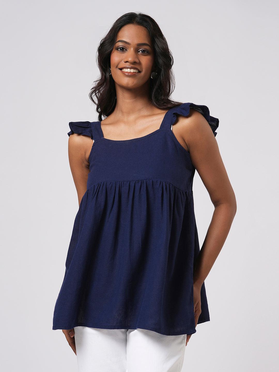 Linen Blend Flutter Sleeve Top.