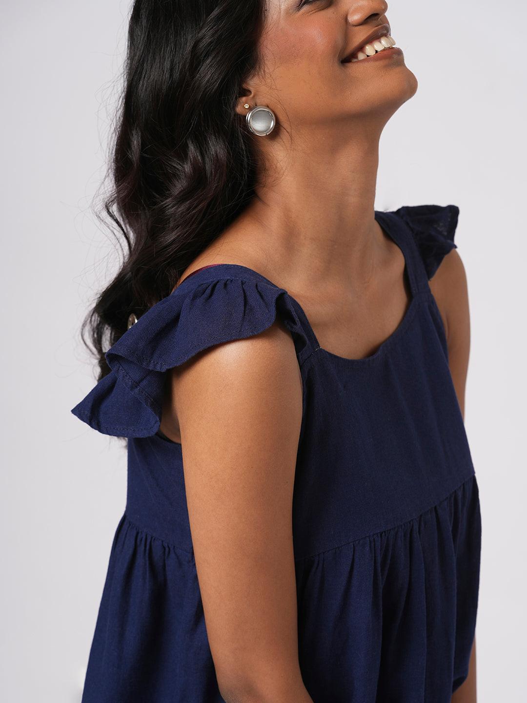 Linen Blend Flutter Sleeve Top.