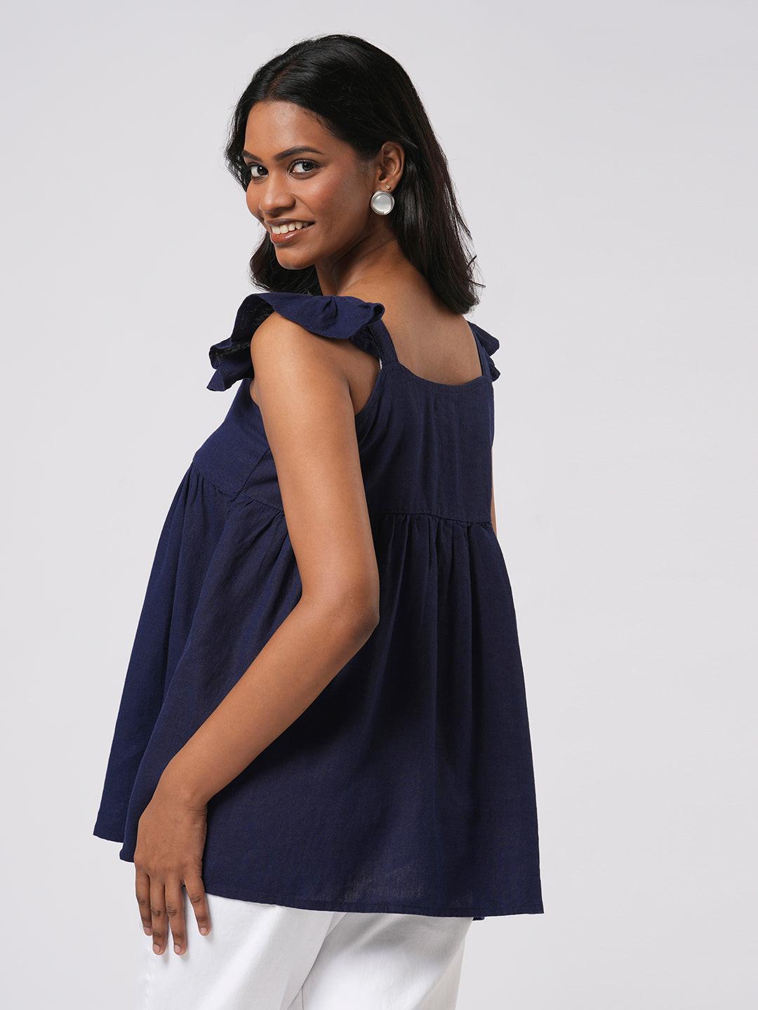Linen Blend Flutter Sleeve Top.