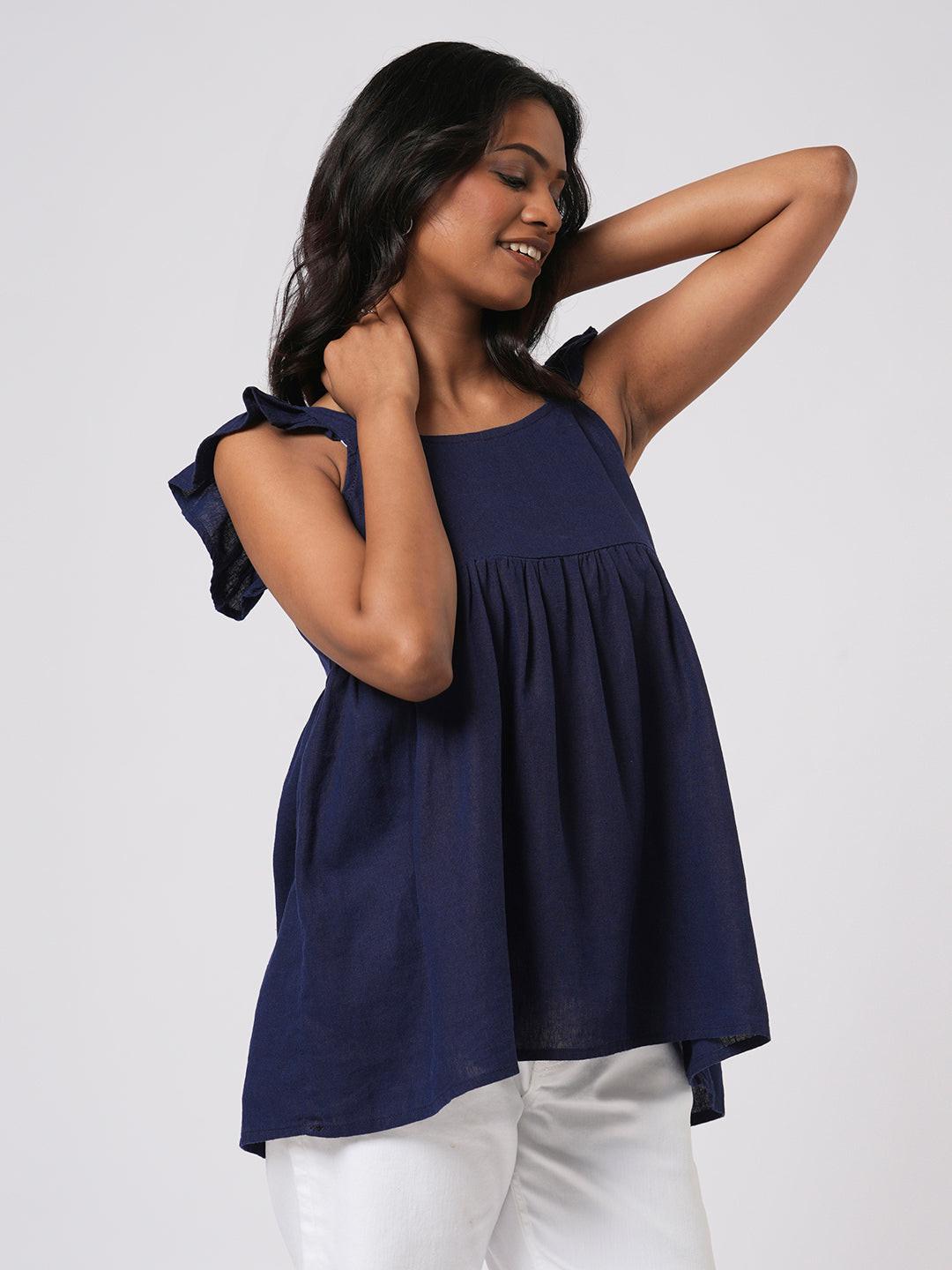 Linen Blend Flutter Sleeve Top.