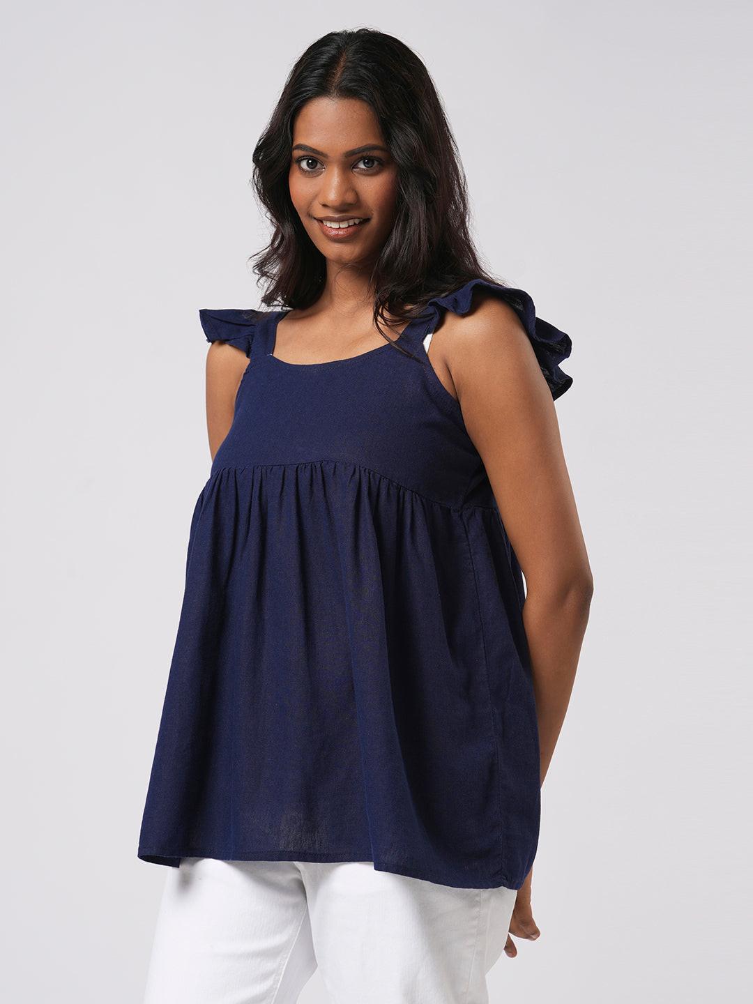 Linen Blend Flutter Sleeve Top.