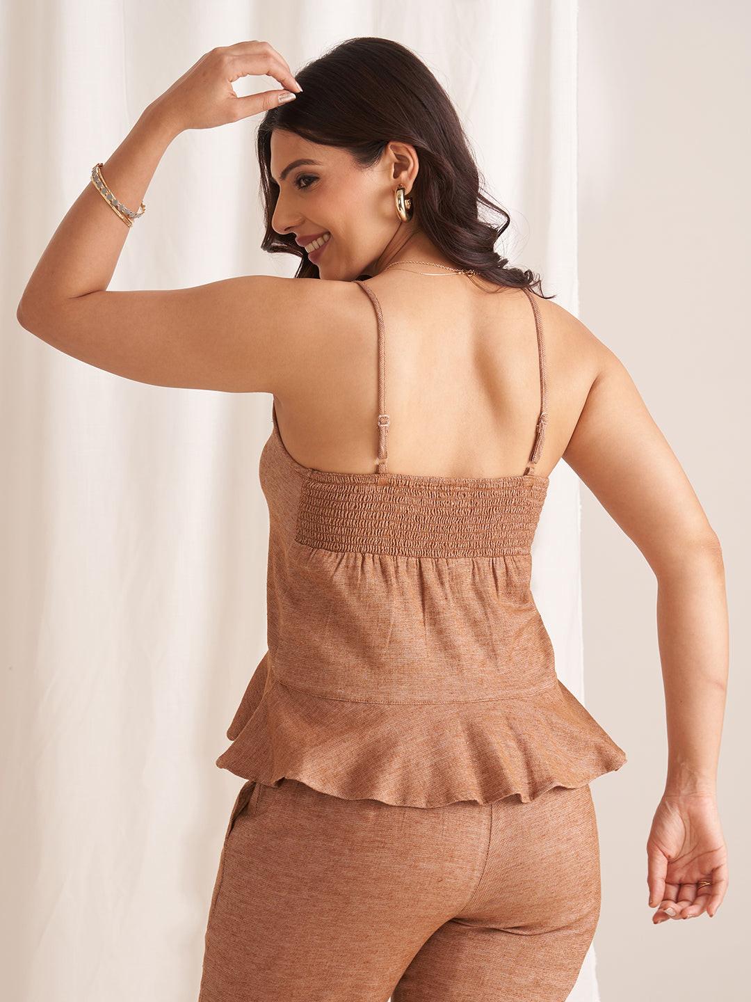 Rerasa Linen Blend Spaghetti Top
