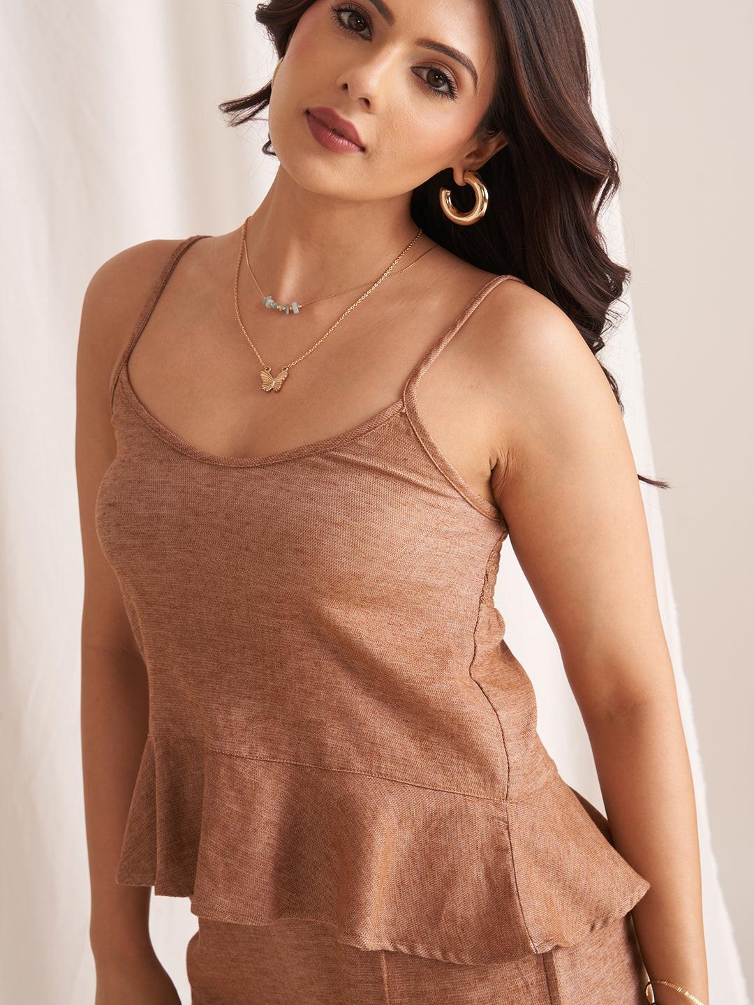 Rerasa Linen Blend Spaghetti Top
