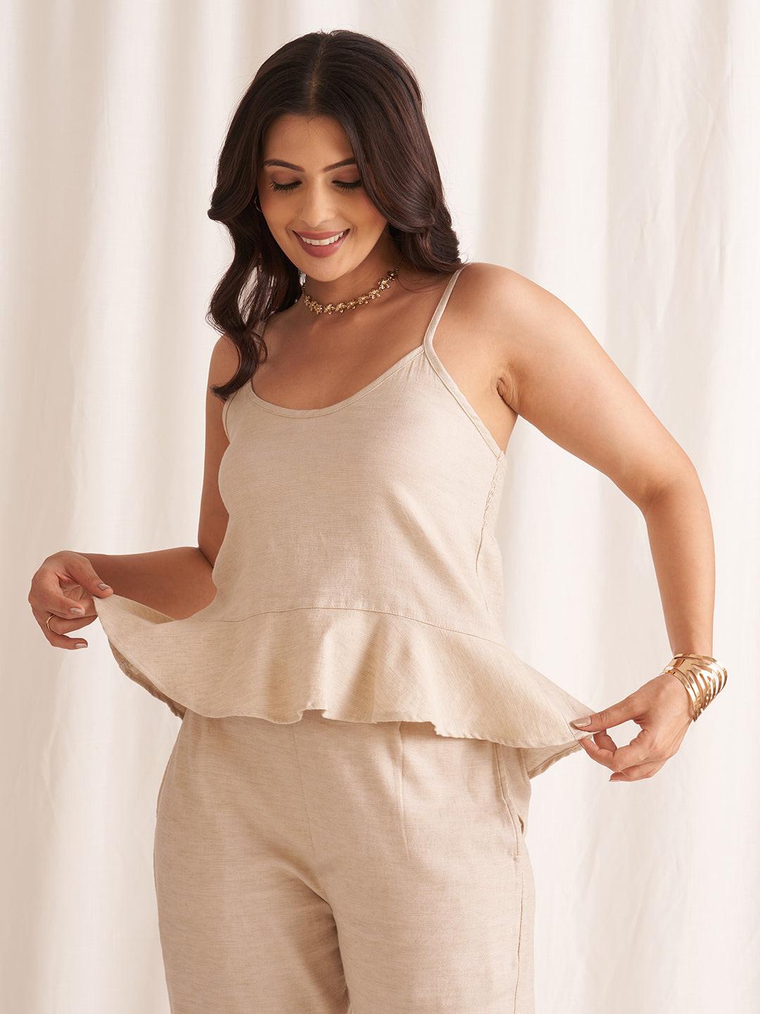 Rerasa Linen Blend Spaghetti Top