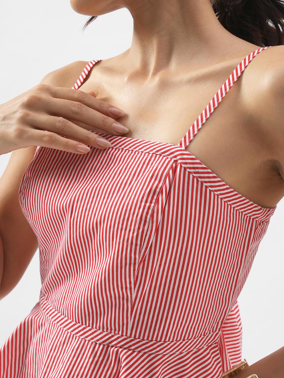 Rerasa Peplum Open Back Tie Top Red Stripes