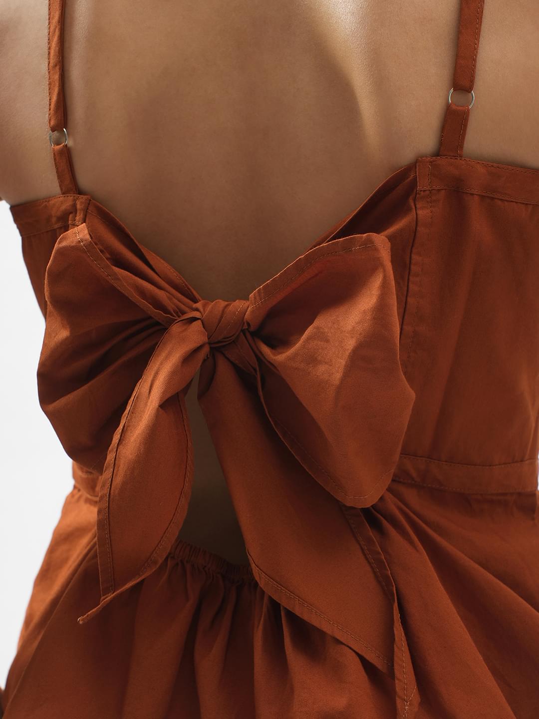 Rerasa Peplum Open Back Tie Top Rust