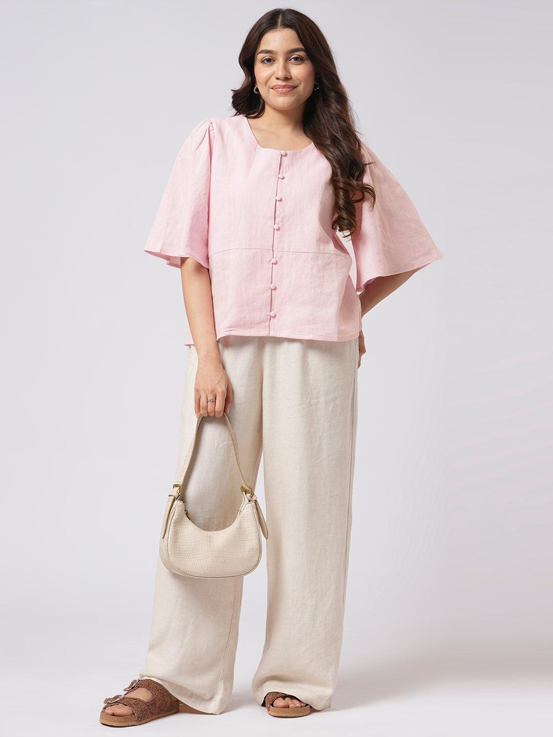 Linen Blend Peplum Top.
