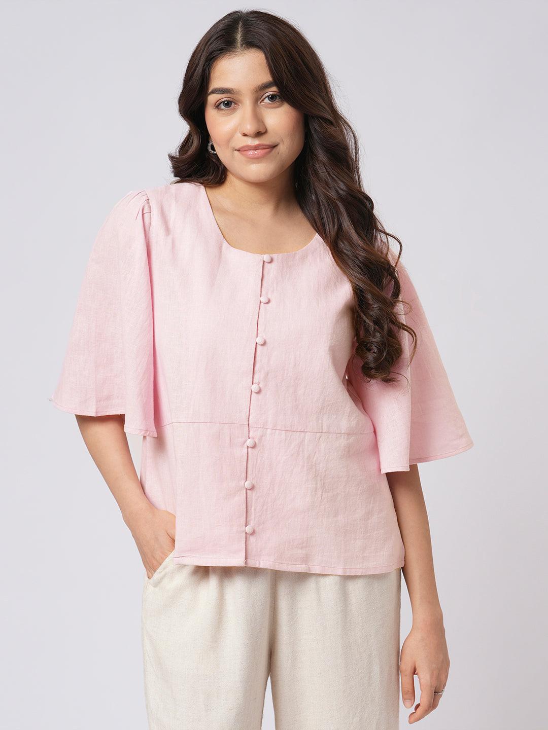 Linen Blend Peplum Top.