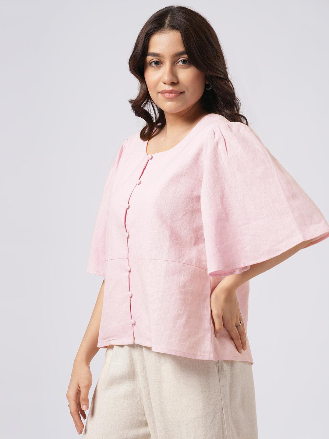 Linen Blend Peplum Top.