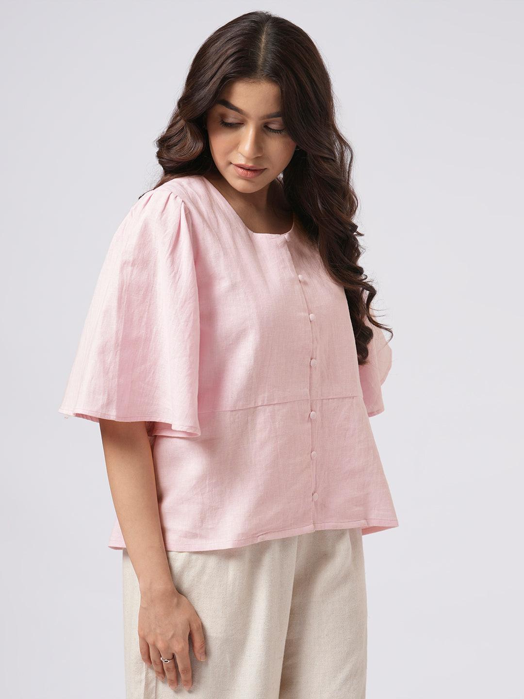 Linen Blend Peplum Top.