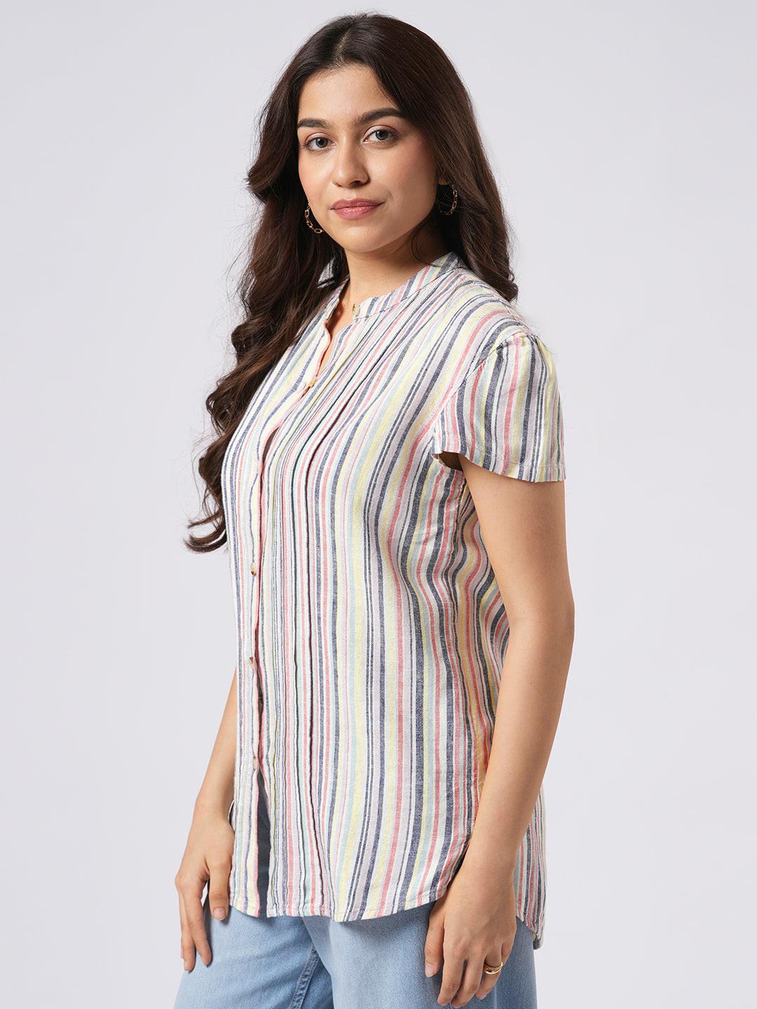 Pin-Tuck Linen Blend Shirt.