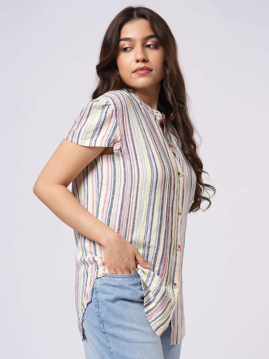 Pin-Tuck Linen Blend Shirt.