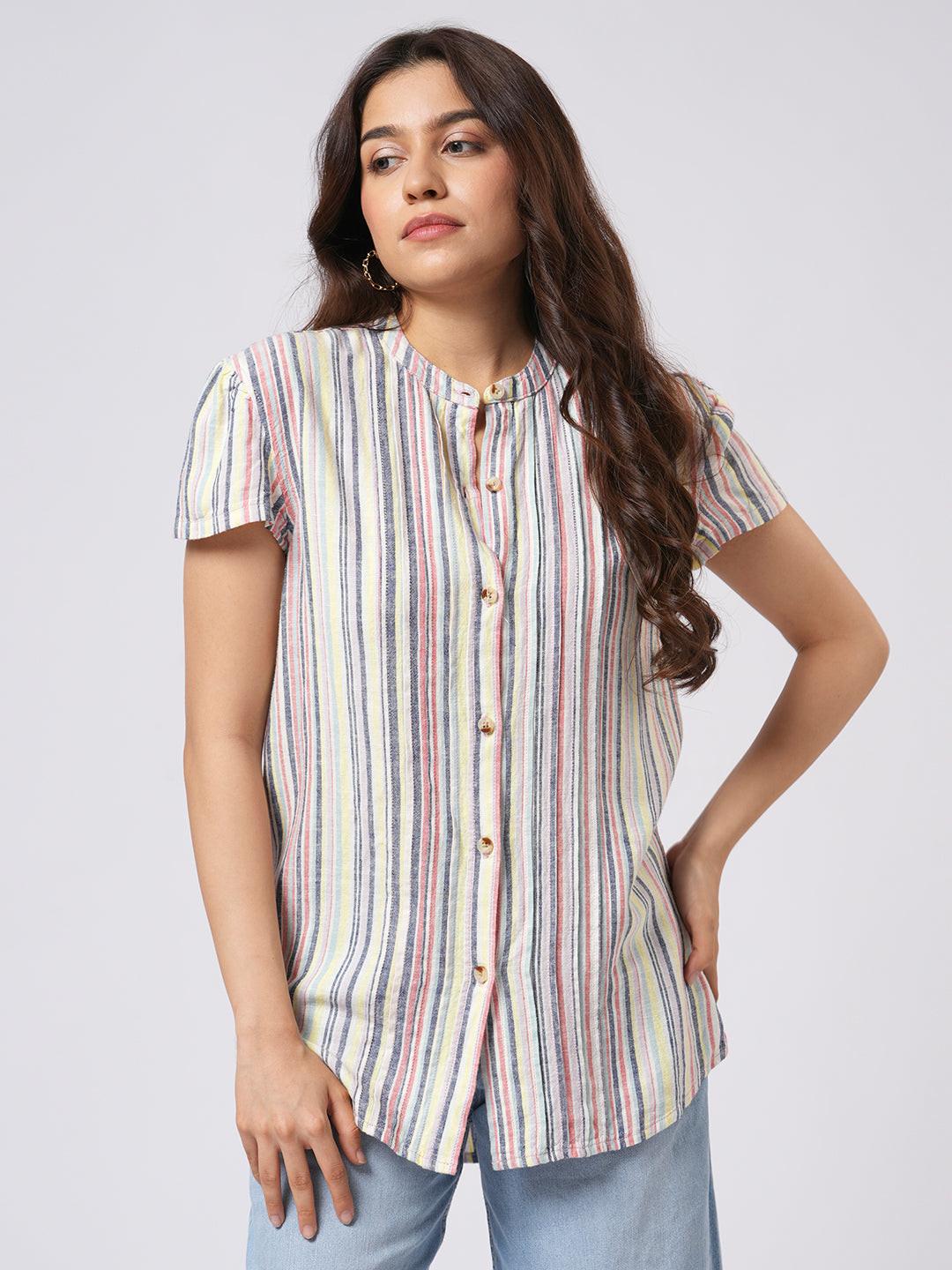 Pin-Tuck Linen Blend Shirt.