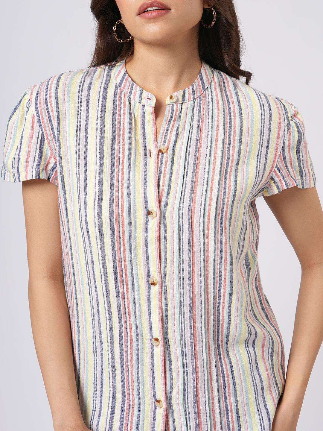 Pin-Tuck Linen Blend Shirt.