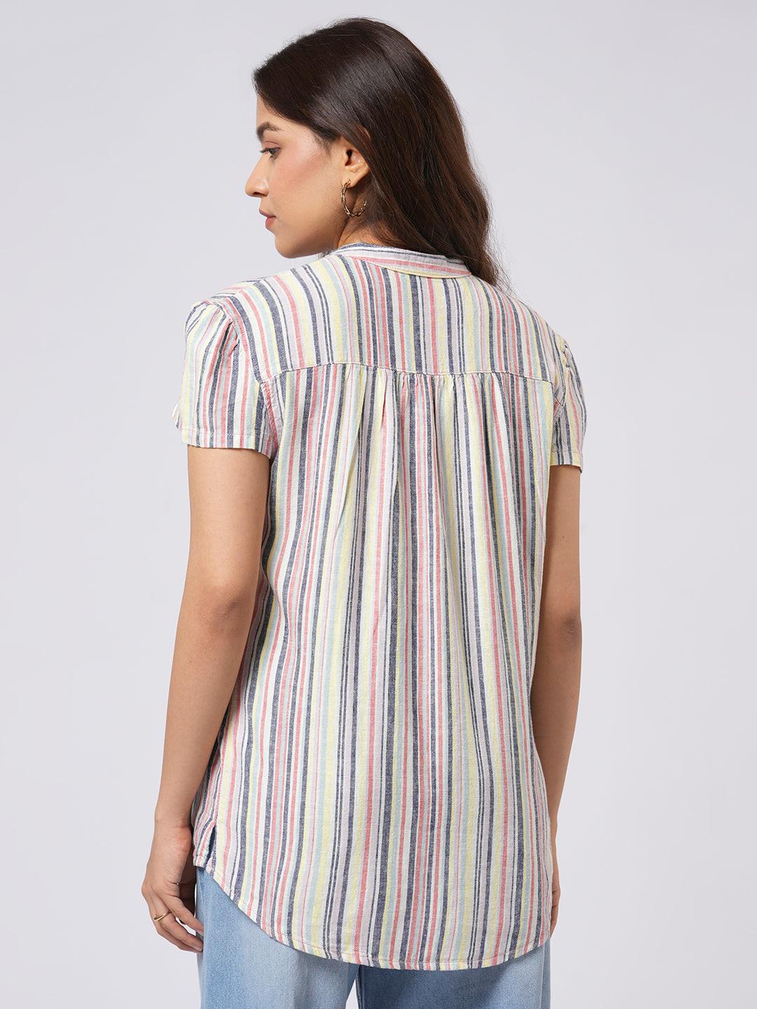 Pin-Tuck Linen Blend Shirt.