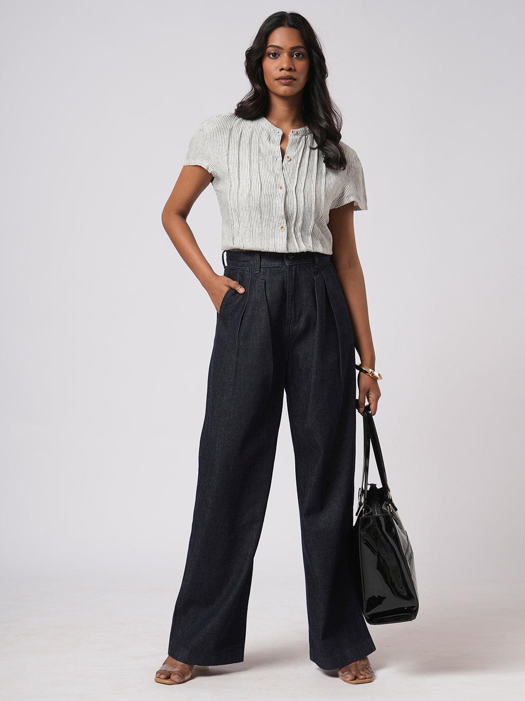 Pin-Tuck Linen Blend Shirt.