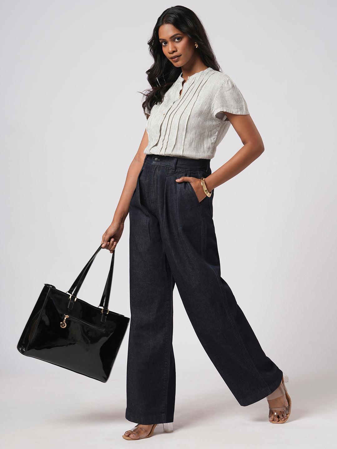 Pin-Tuck Linen Blend Shirt.